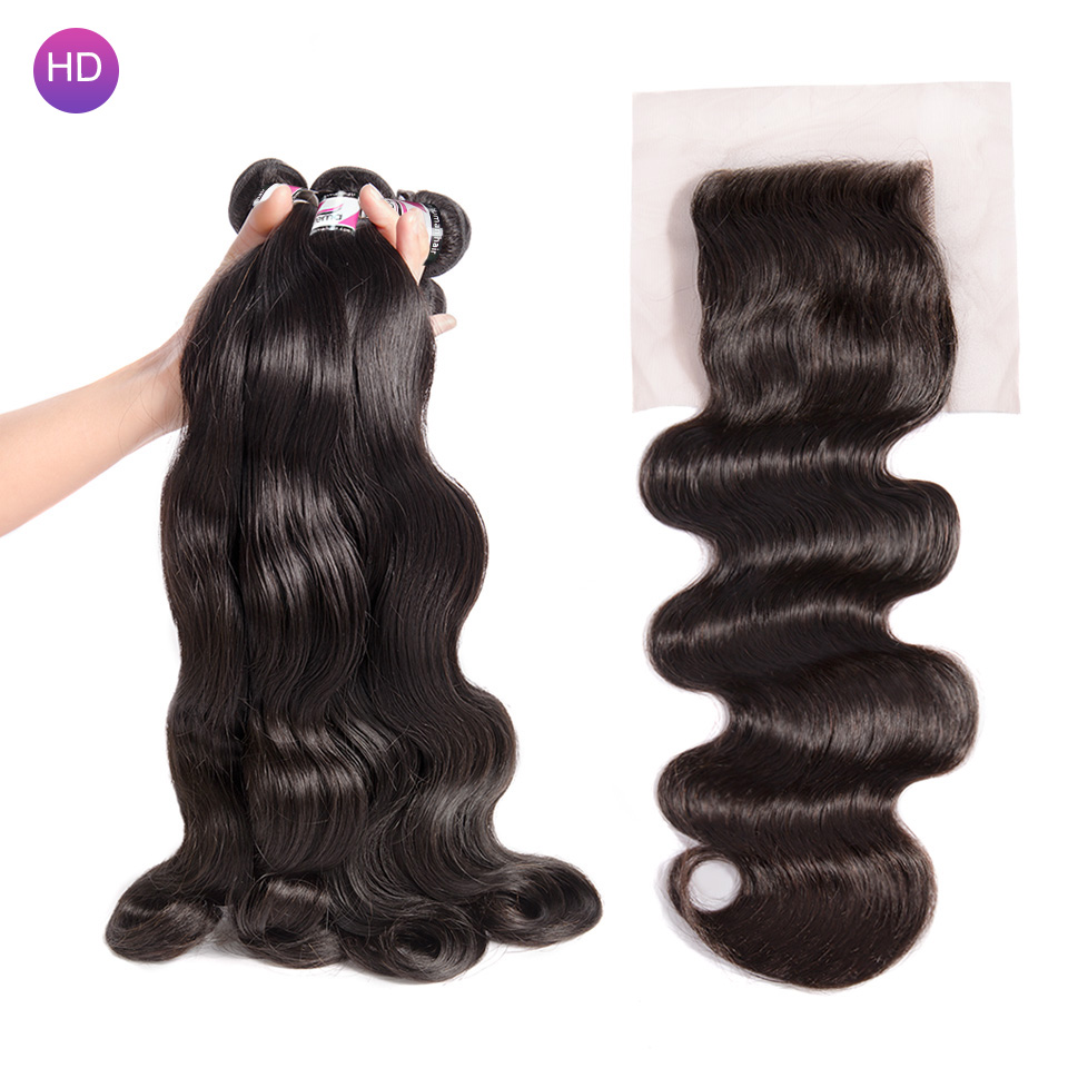 Stema Virgin Body Wave Hair With 4X4 Transparent & HD Lace Closure